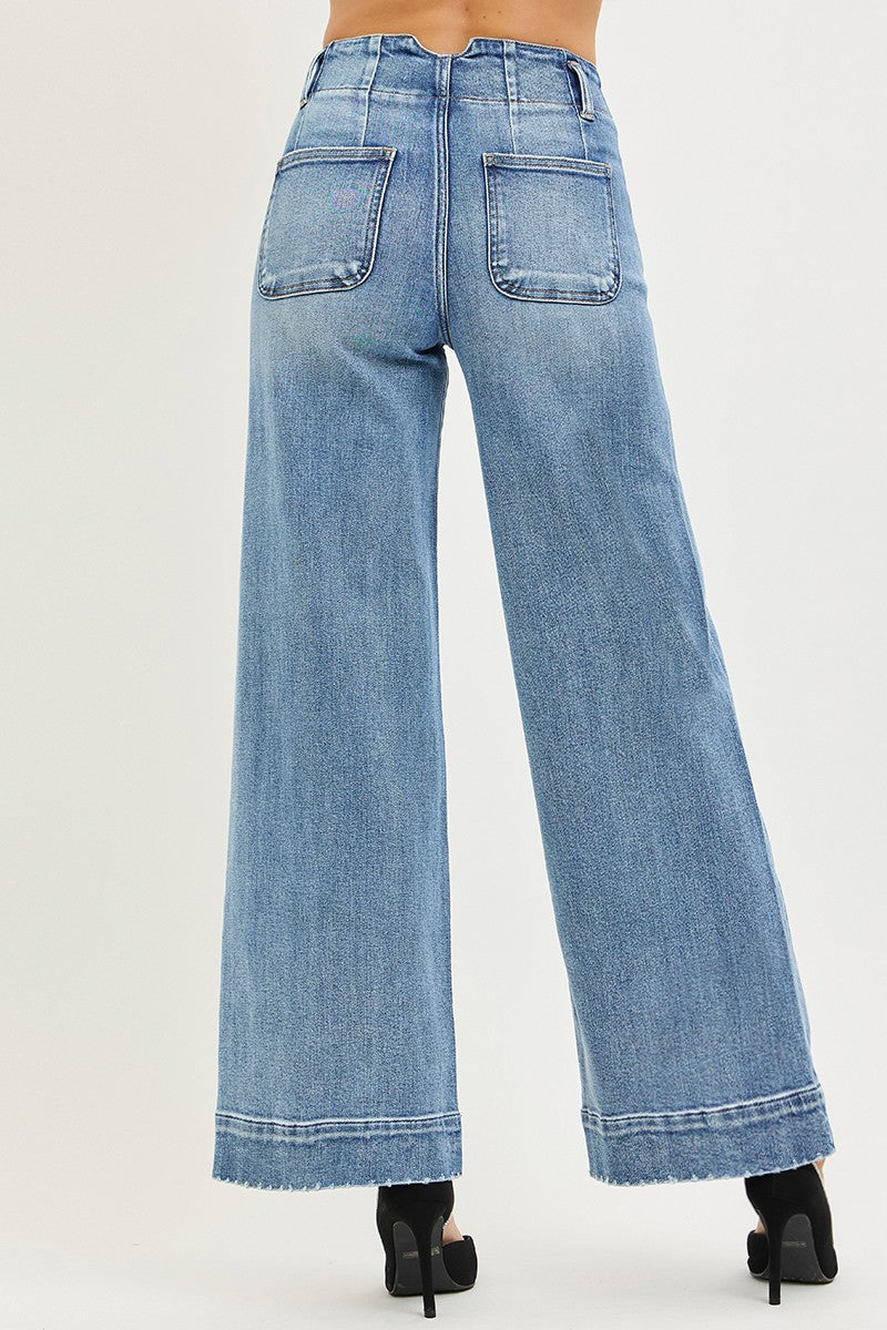 High Rise Ankle Wide Seam Detailed Jeans