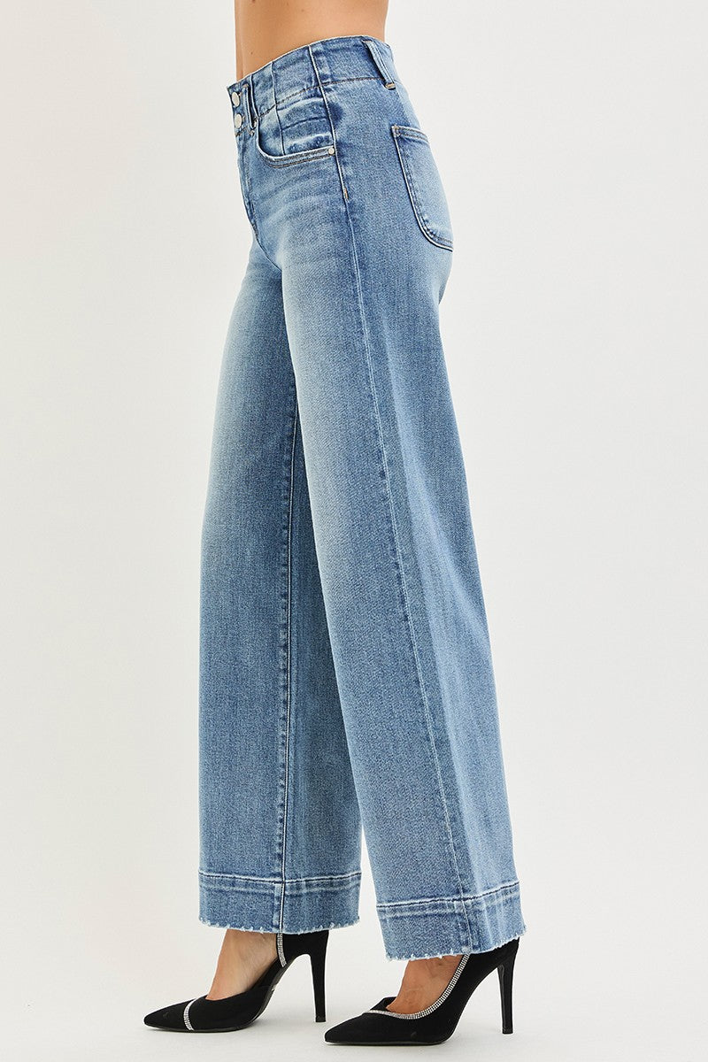 High Rise Ankle Wide Seam Detailed Jeans