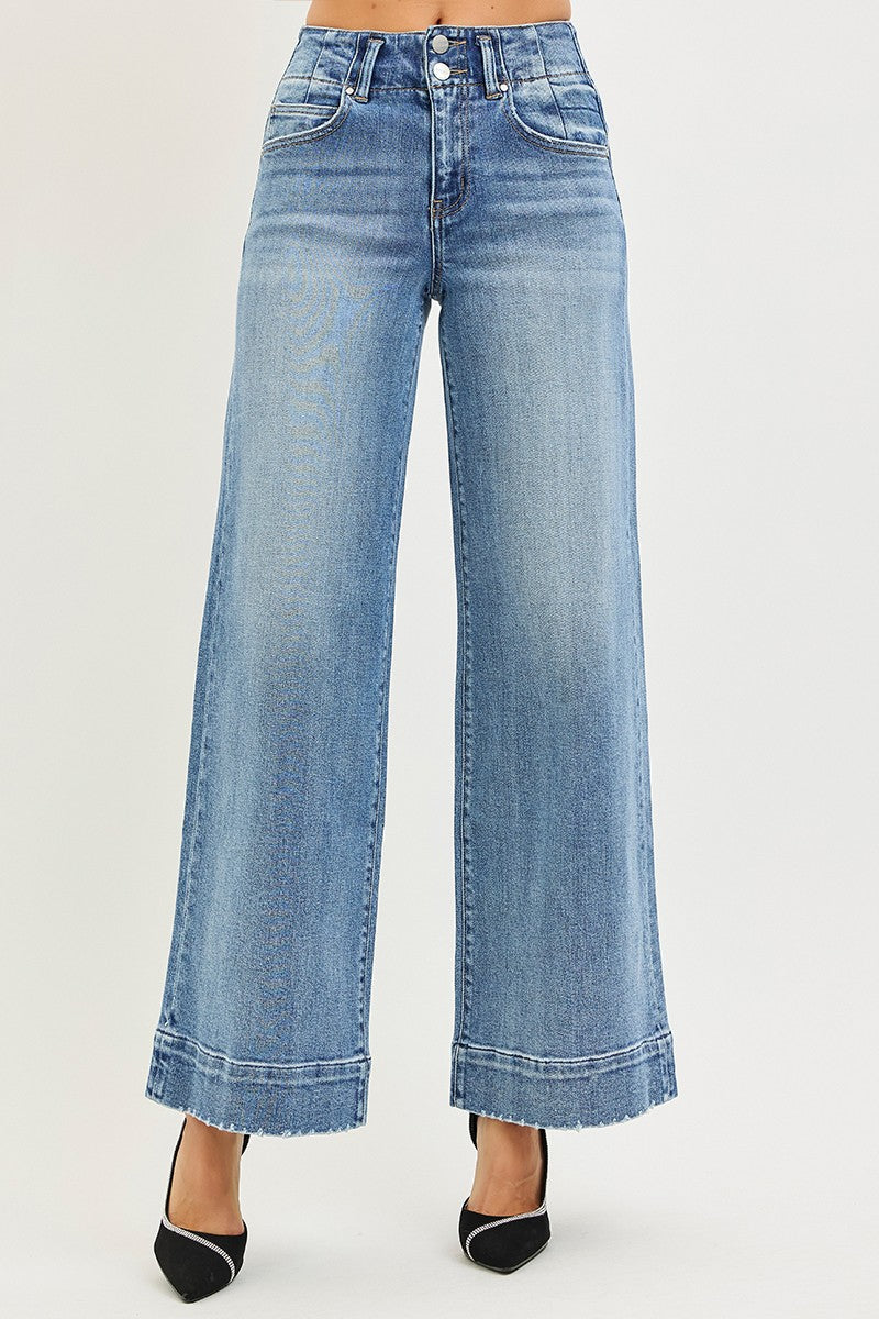 High Rise Ankle Wide Seam Detailed Jeans