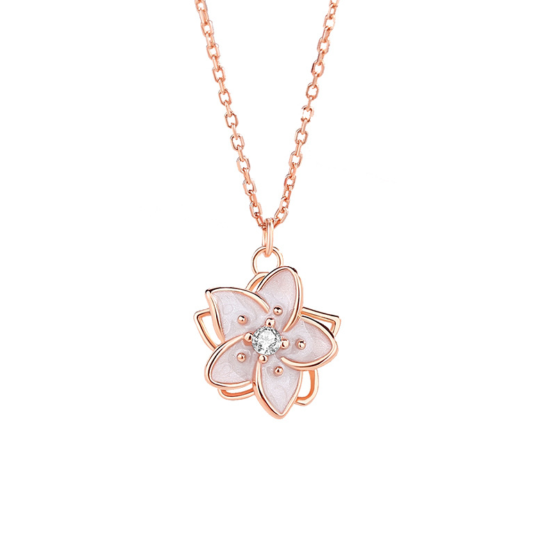 Jasmine Flower Fidget Spinner Necklace in Sterling Silver
