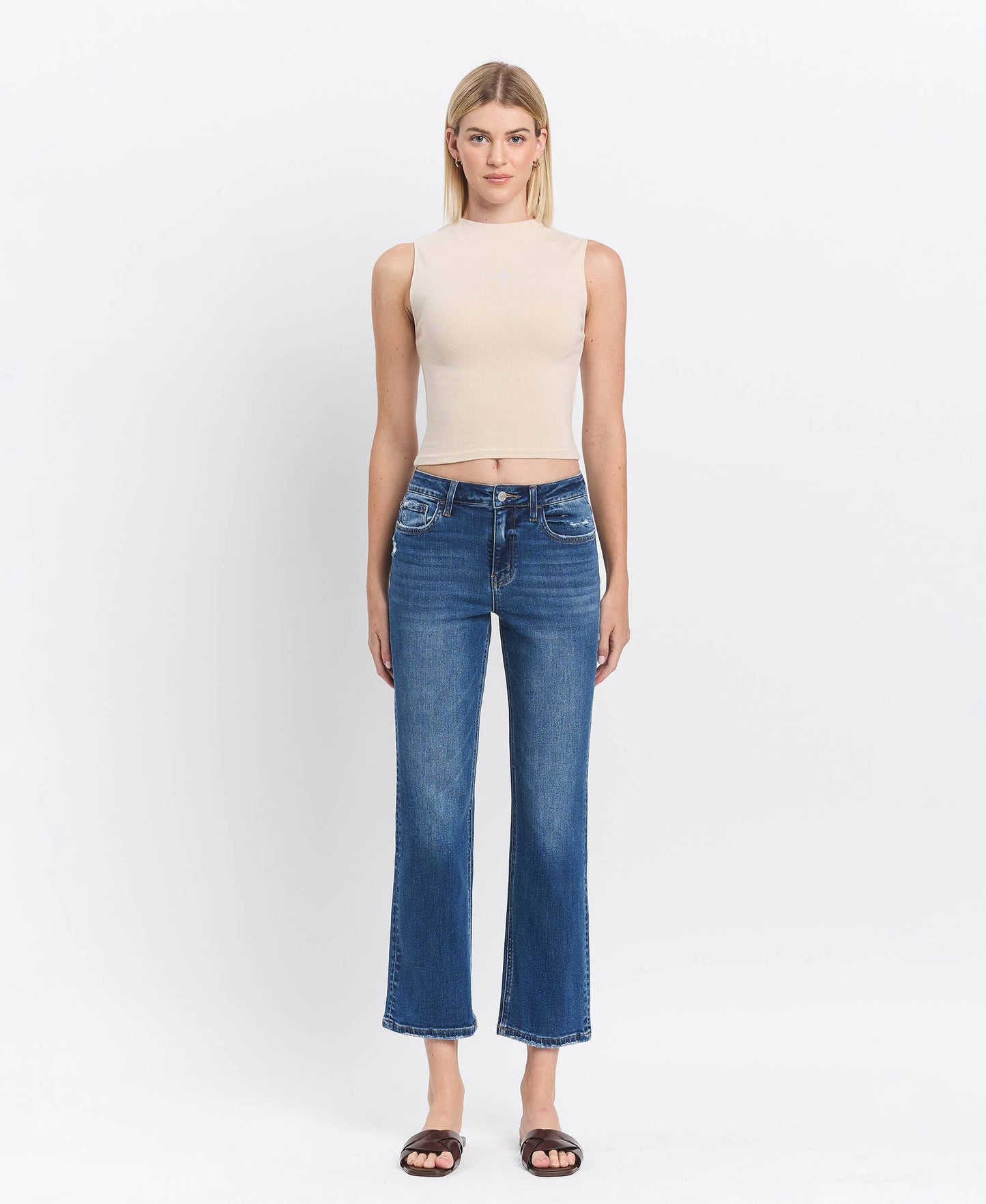 High Rise Ankle Straight Jeans