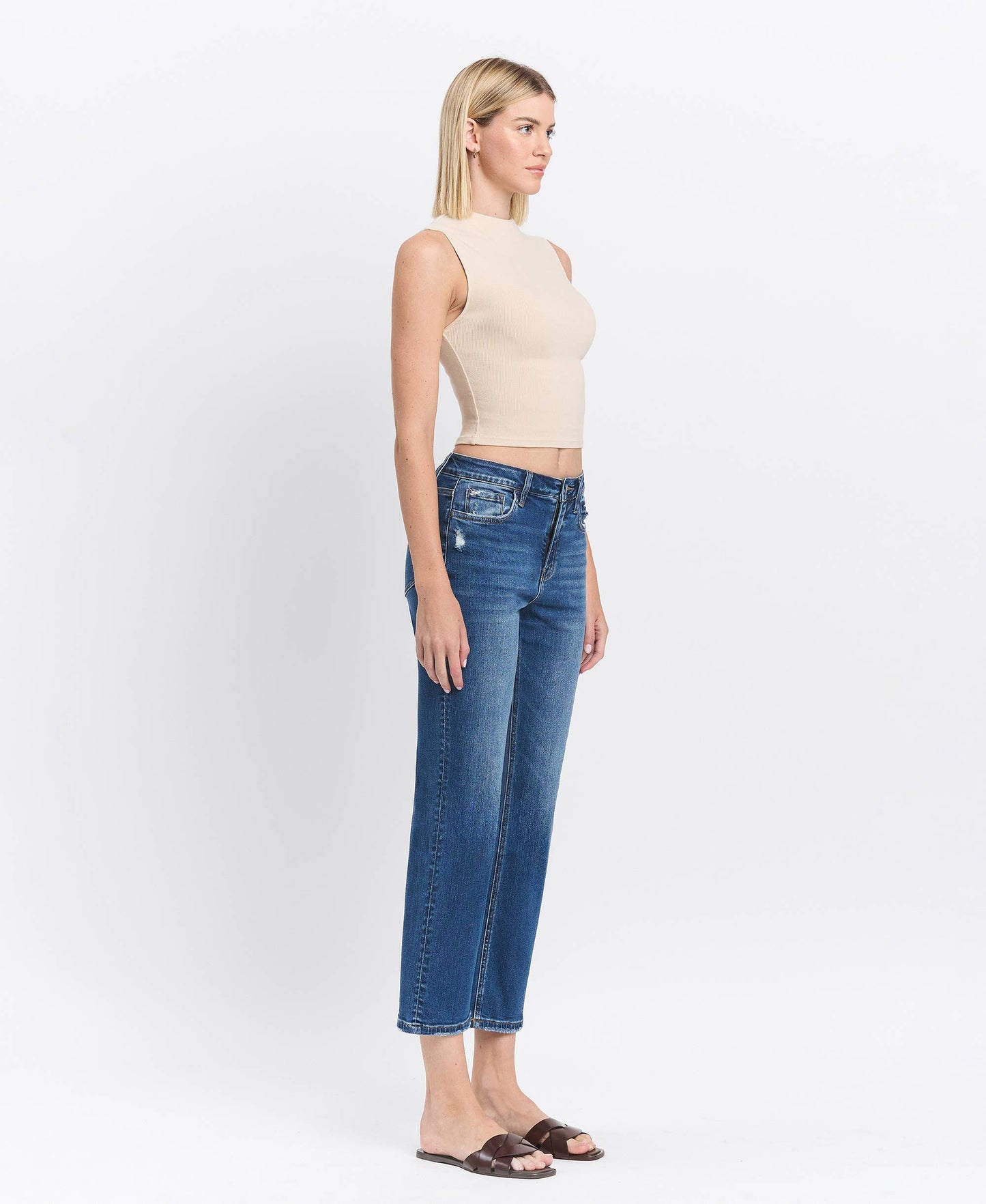 High Rise Ankle Straight Jeans