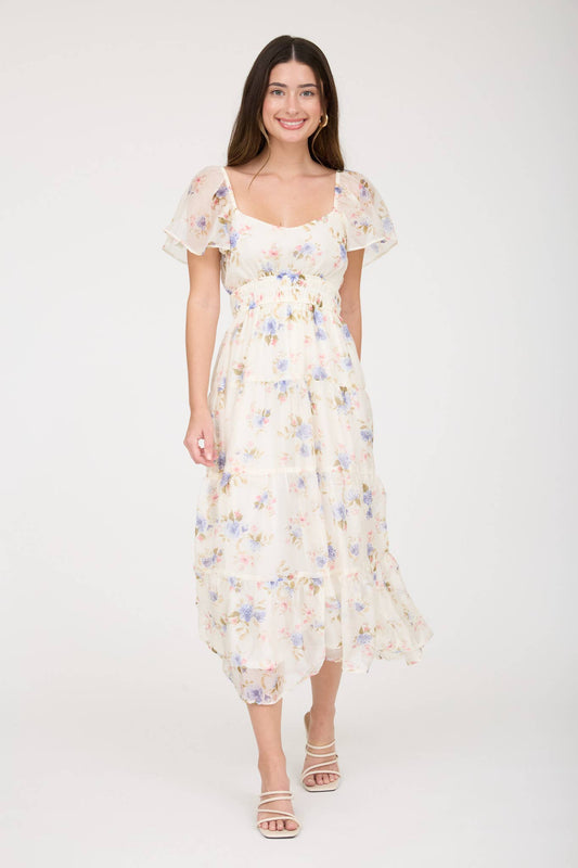 Blu Pepper - Floral Chiffon Midi Dress