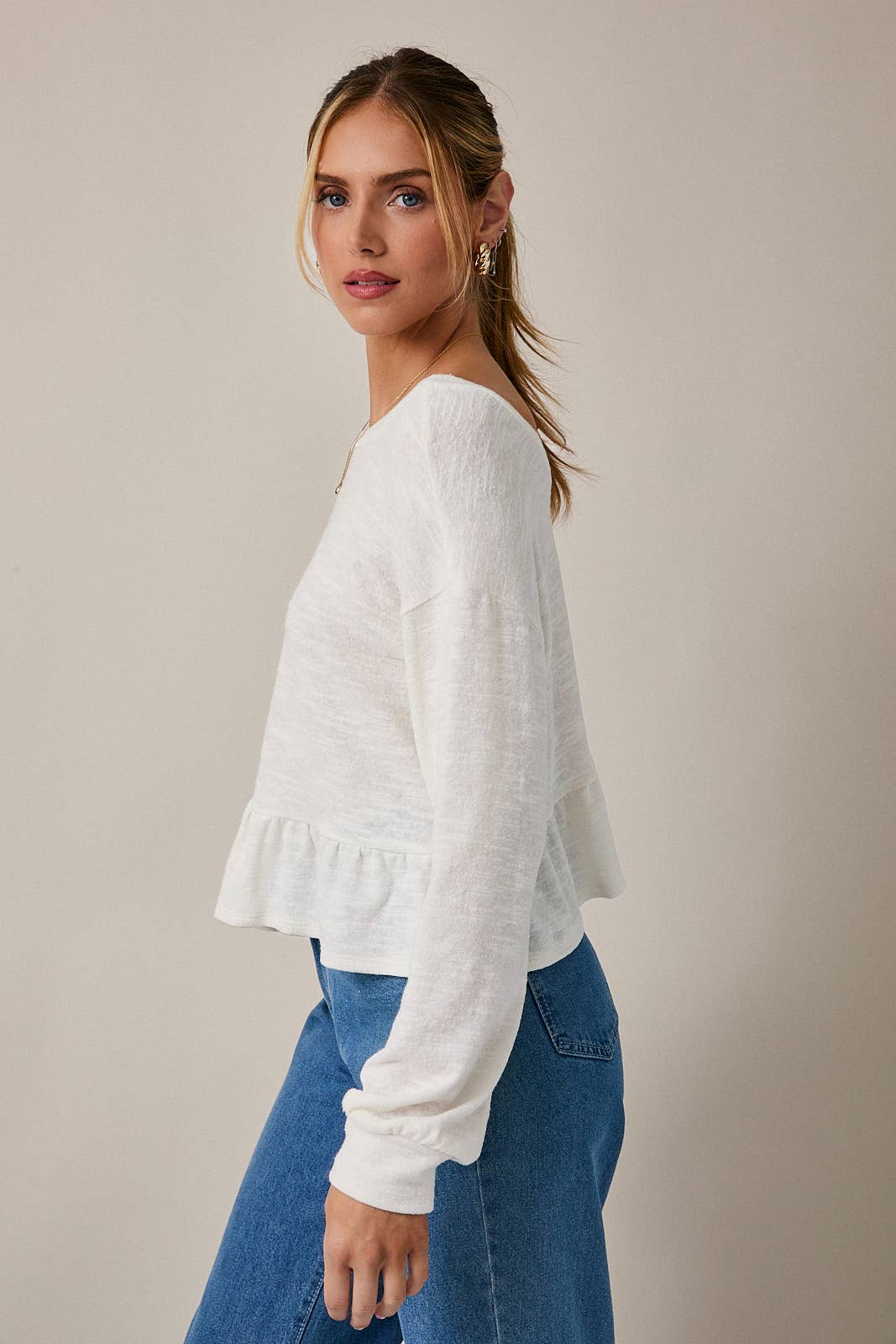 Peplum Hem Scoop Neck Top - Threads Boutique