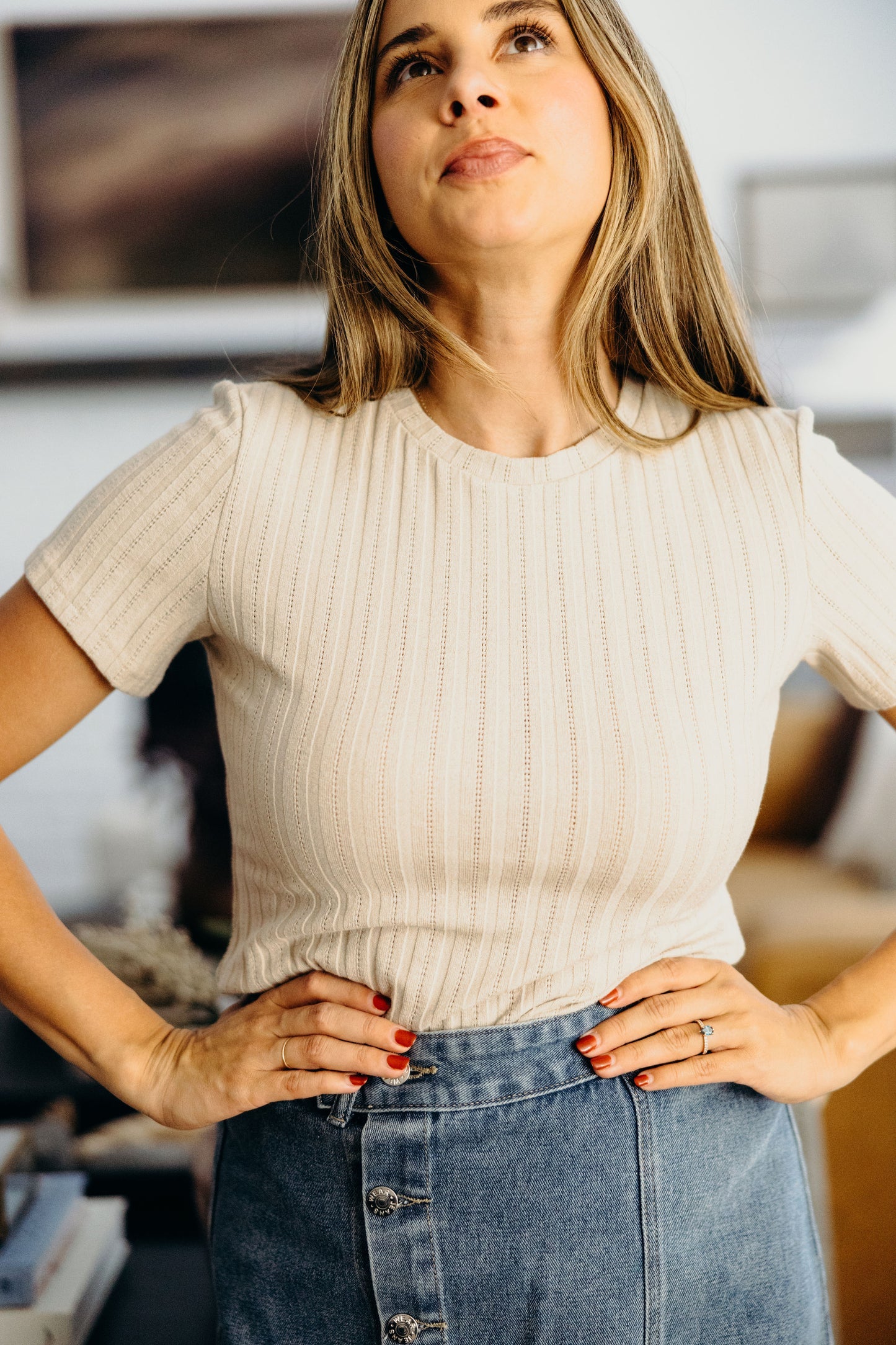 Oatmeal Pointelle Top