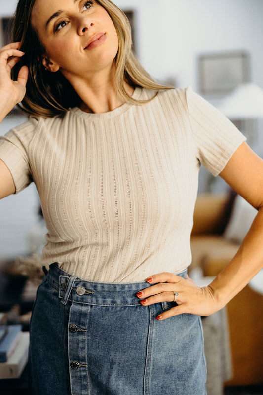 Oatmeal Pointelle Top