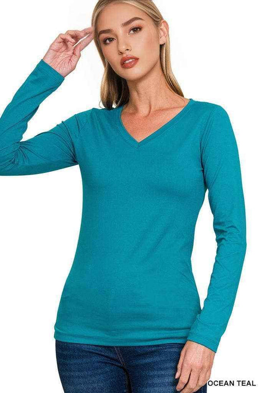 Brushed Microfiber Long Sleeve V Neck