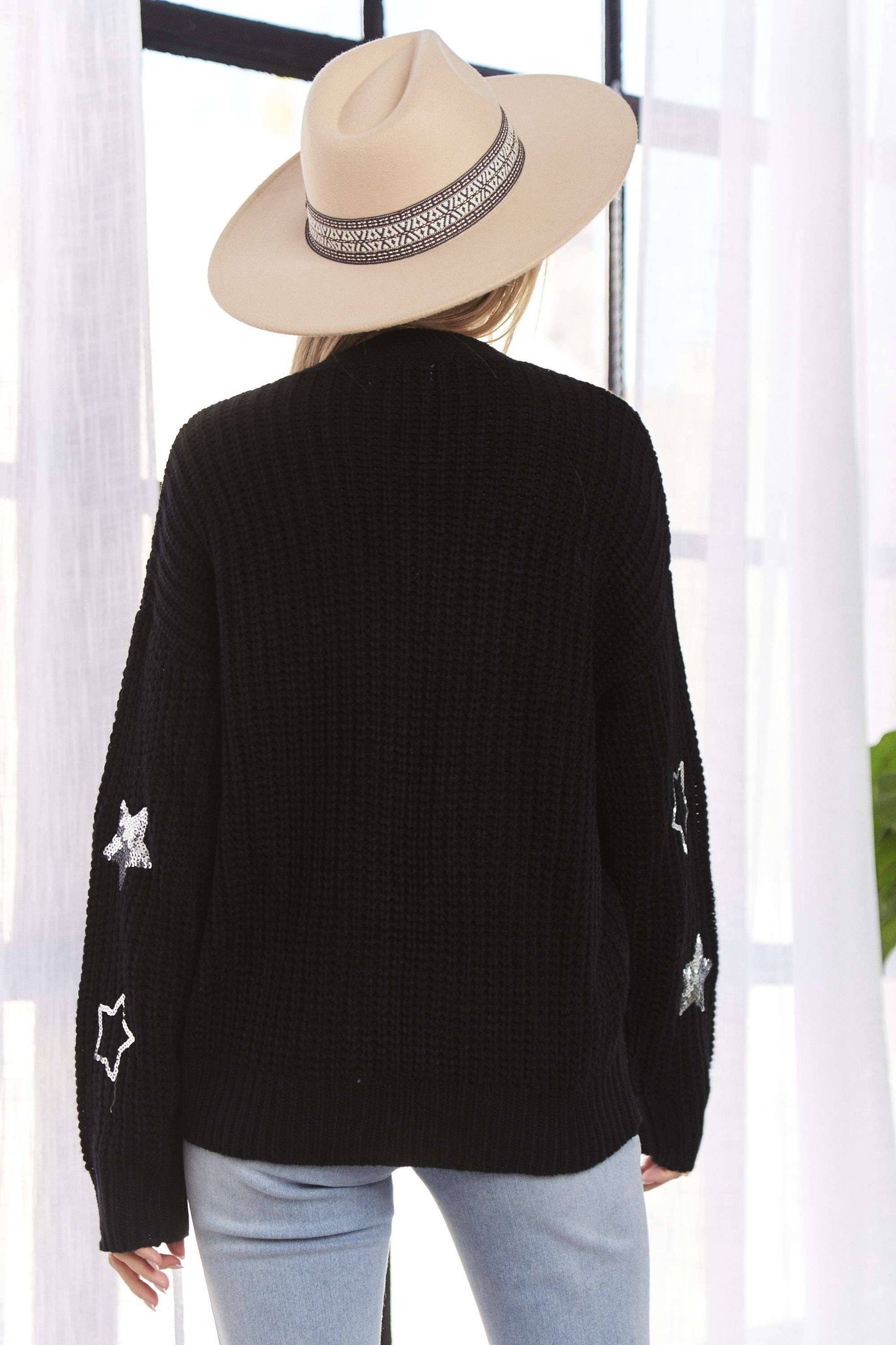 Sequins Star Sweater Cardigan - Threads Boutique