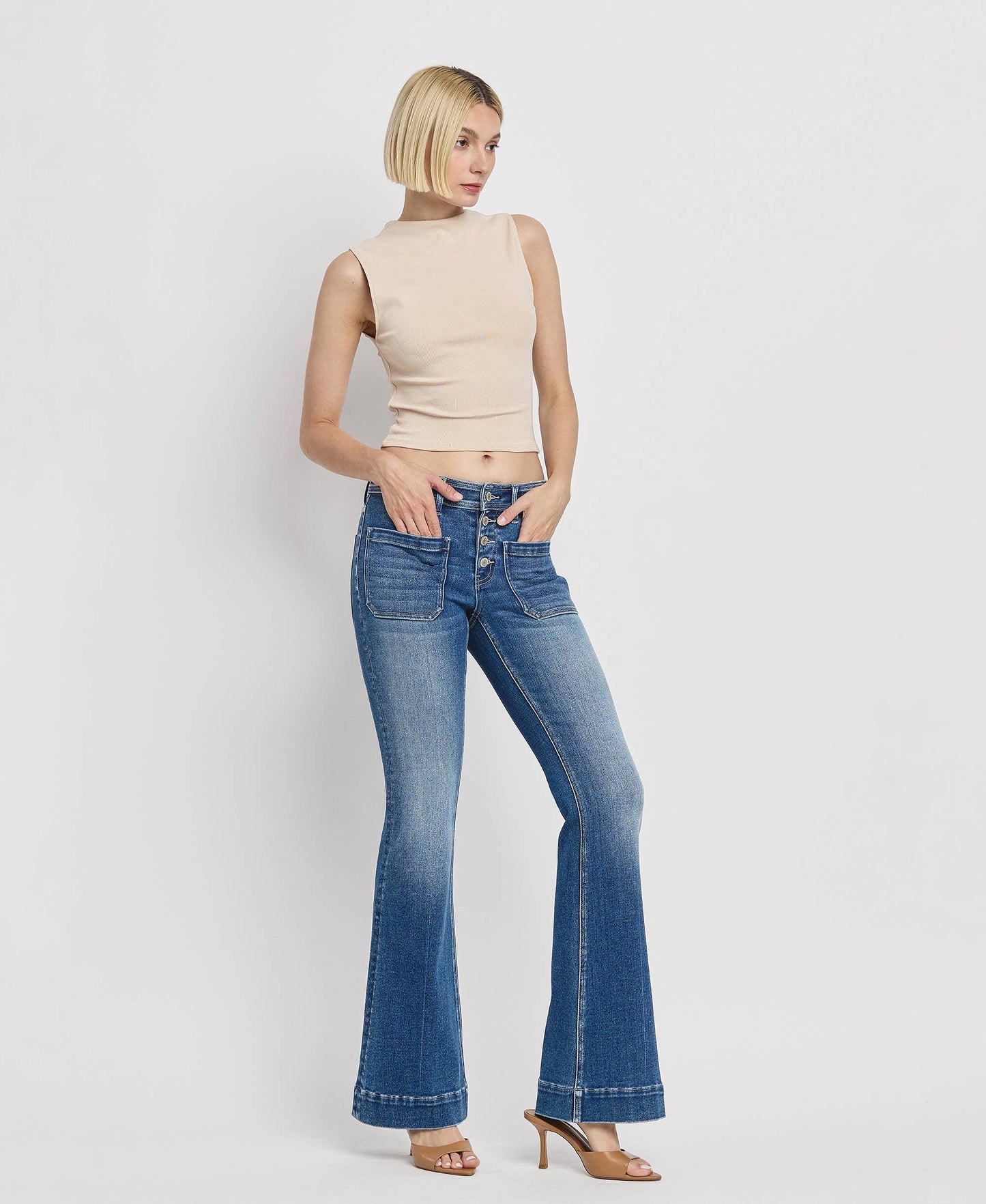 Vervet Mid Rise Trouser Hem Flare Jean