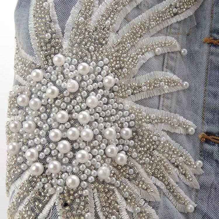 SALINA TRADING INC - Women Fashion Lace Beaded Denim Vest with POLO Collar