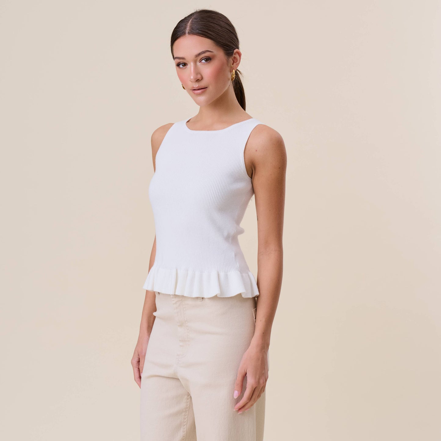 Ruffle rib-knit top