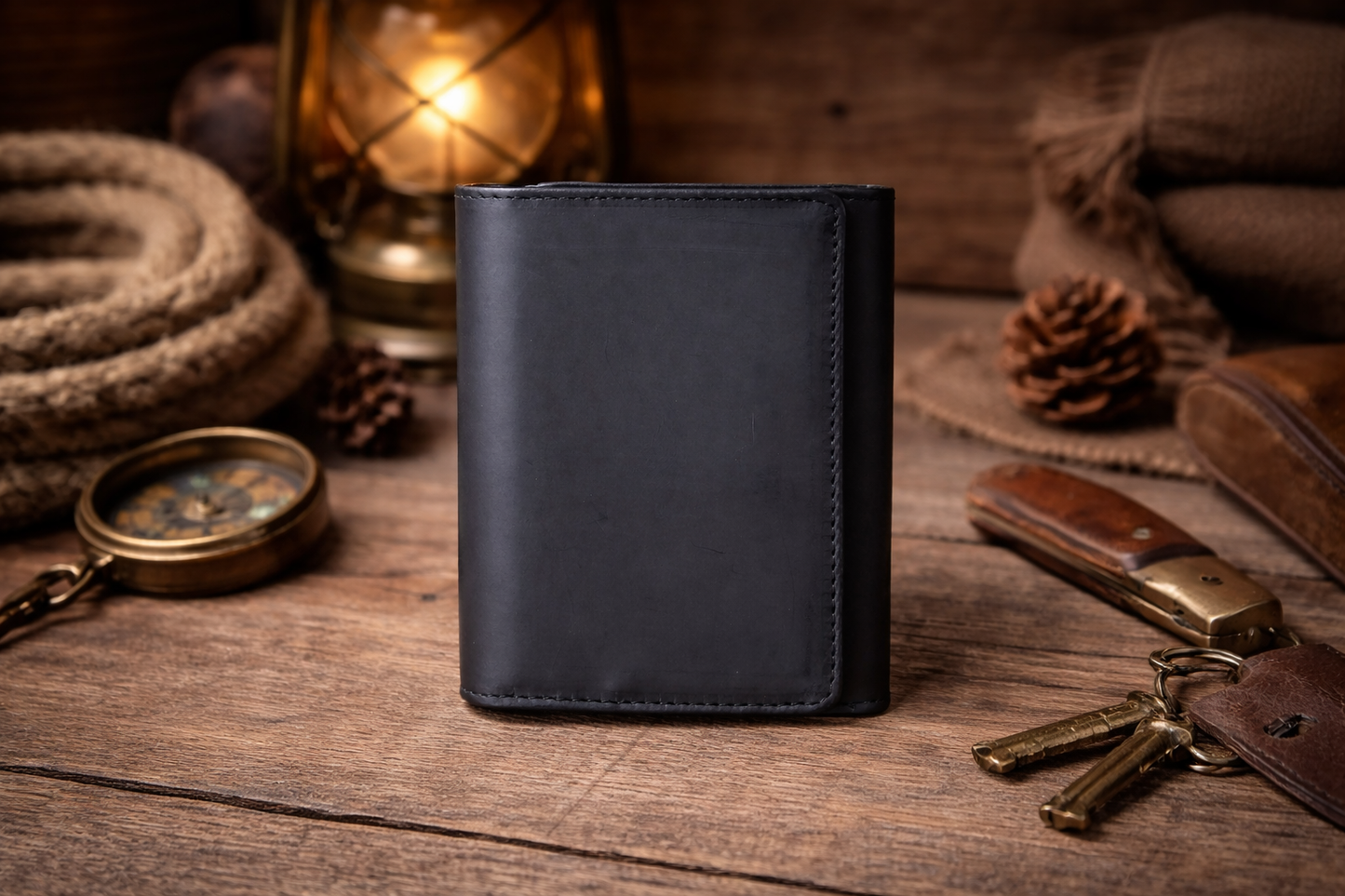 Grey Leather Trifold Wallet for Men