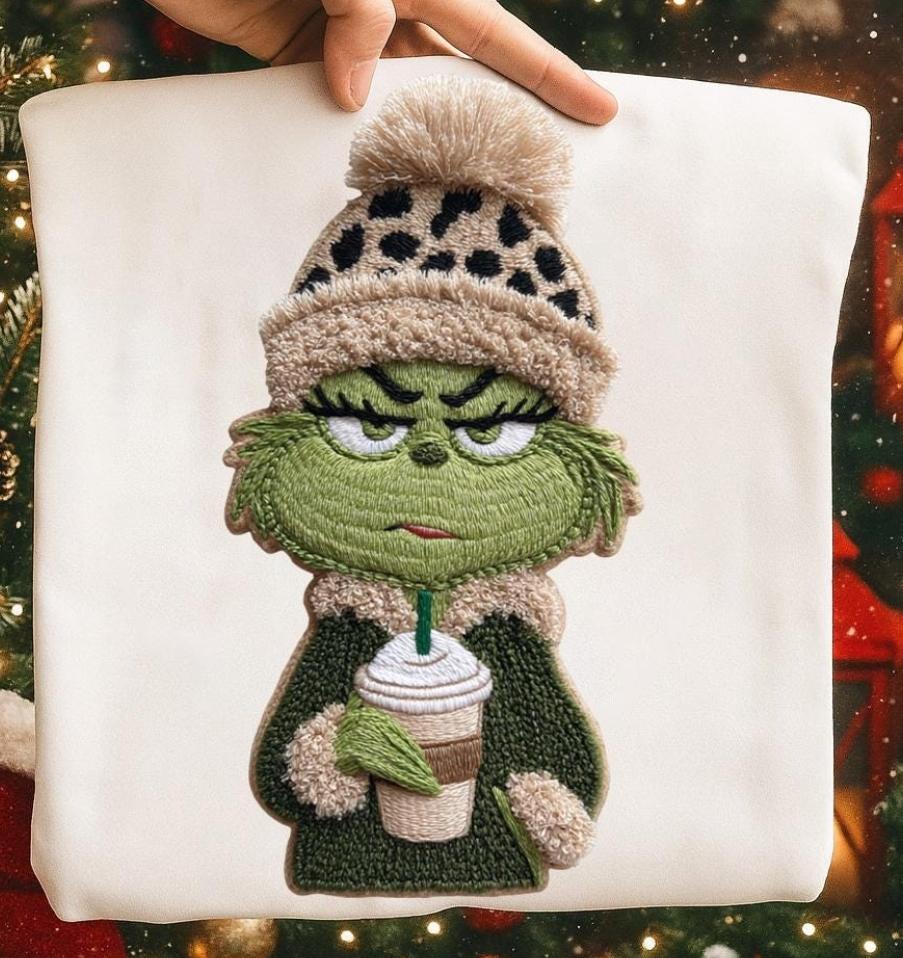 Grinchy Without Coffee Latch hook Graphic Apparel - Threads Boutique