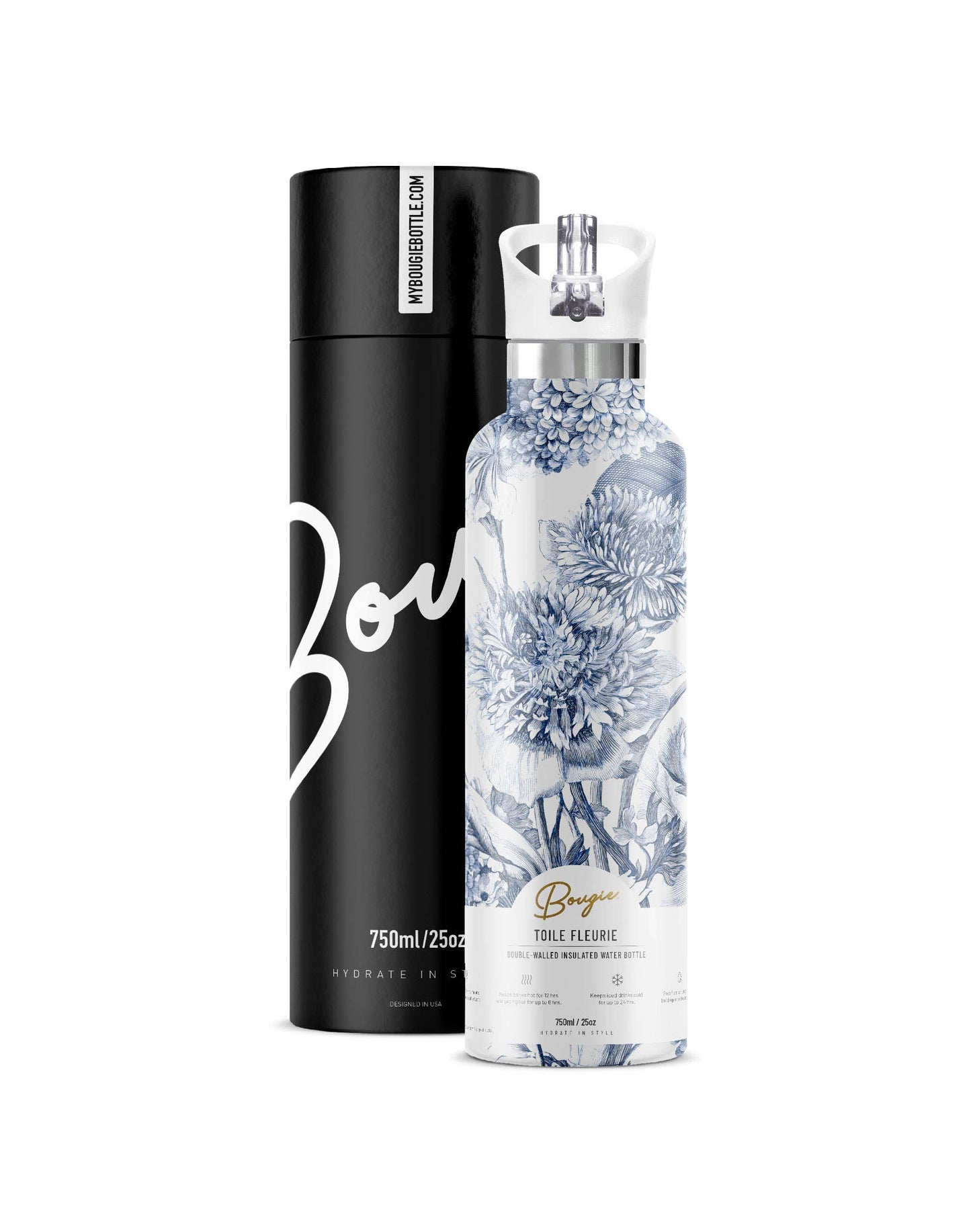 TOILE FLEURIE | Blue Toile Insulated Water Bottle