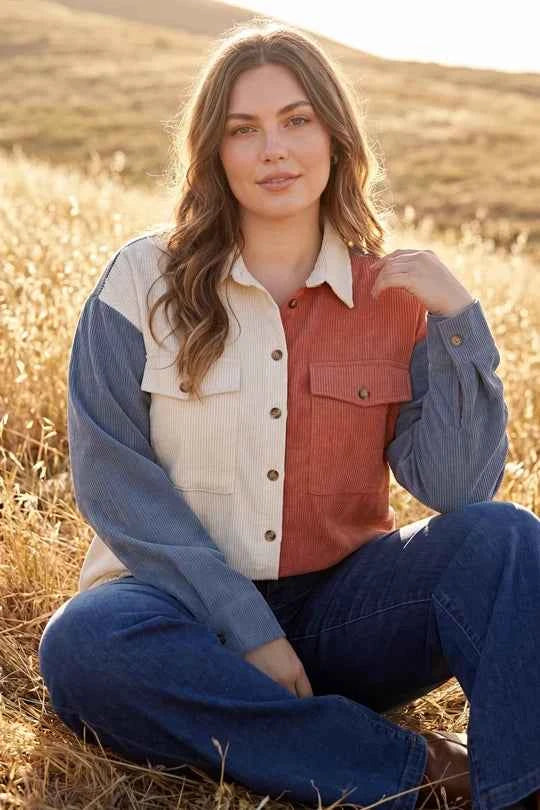 Elle Colorblock Corduroy Shacket
