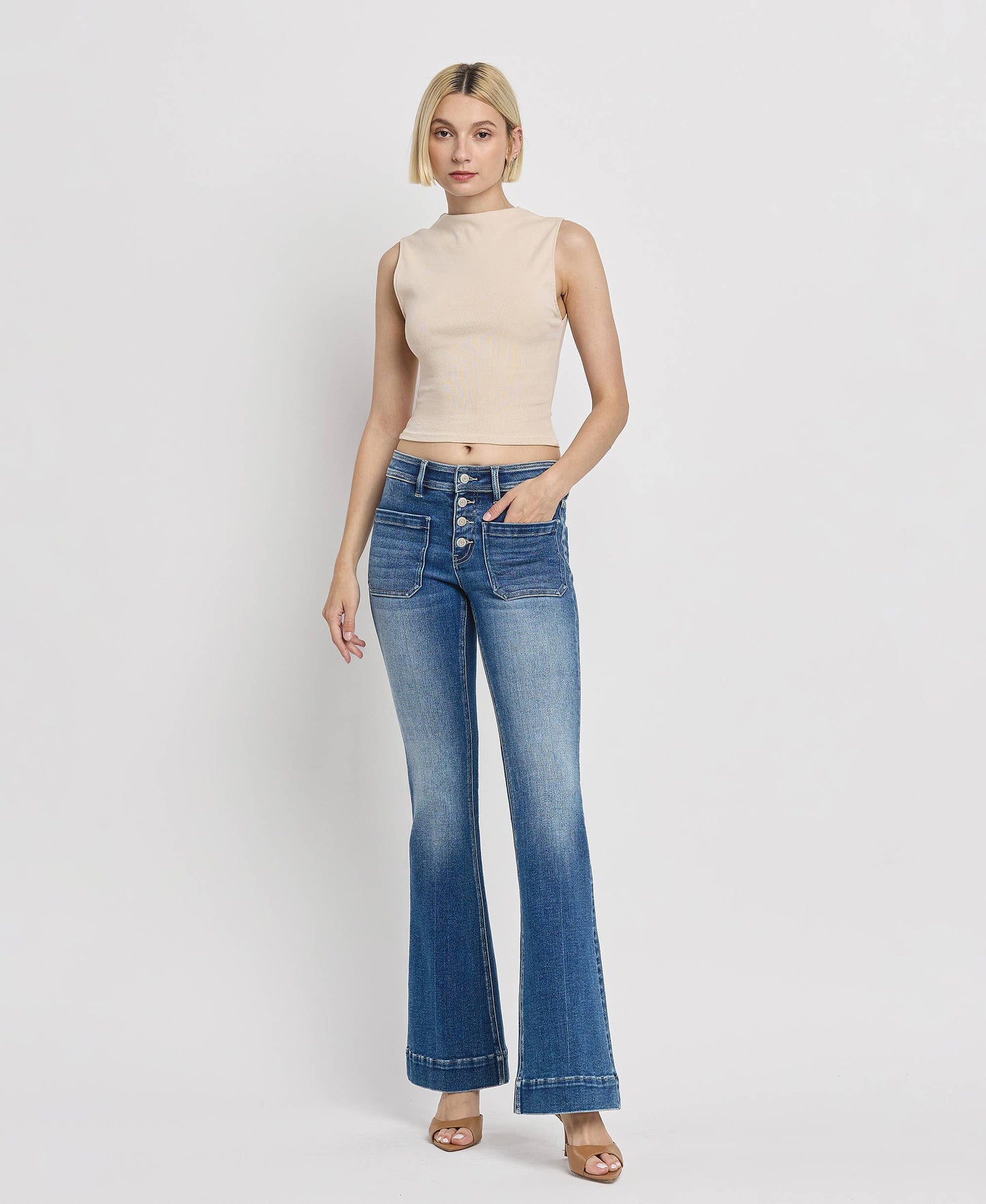 Vervet Mid Rise Trouser Hem Flare Jean