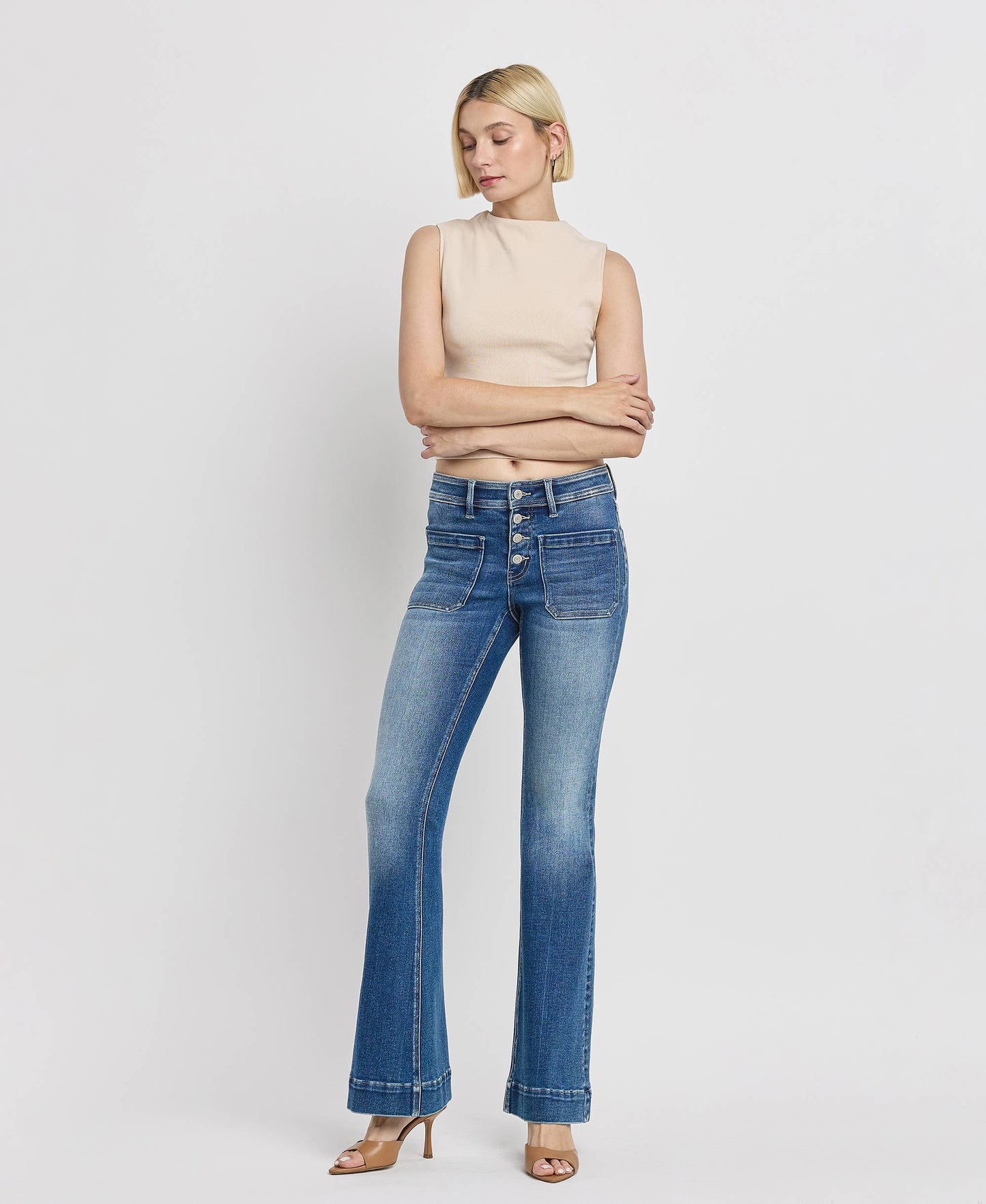 Vervet Mid Rise Trouser Hem Flare Jean