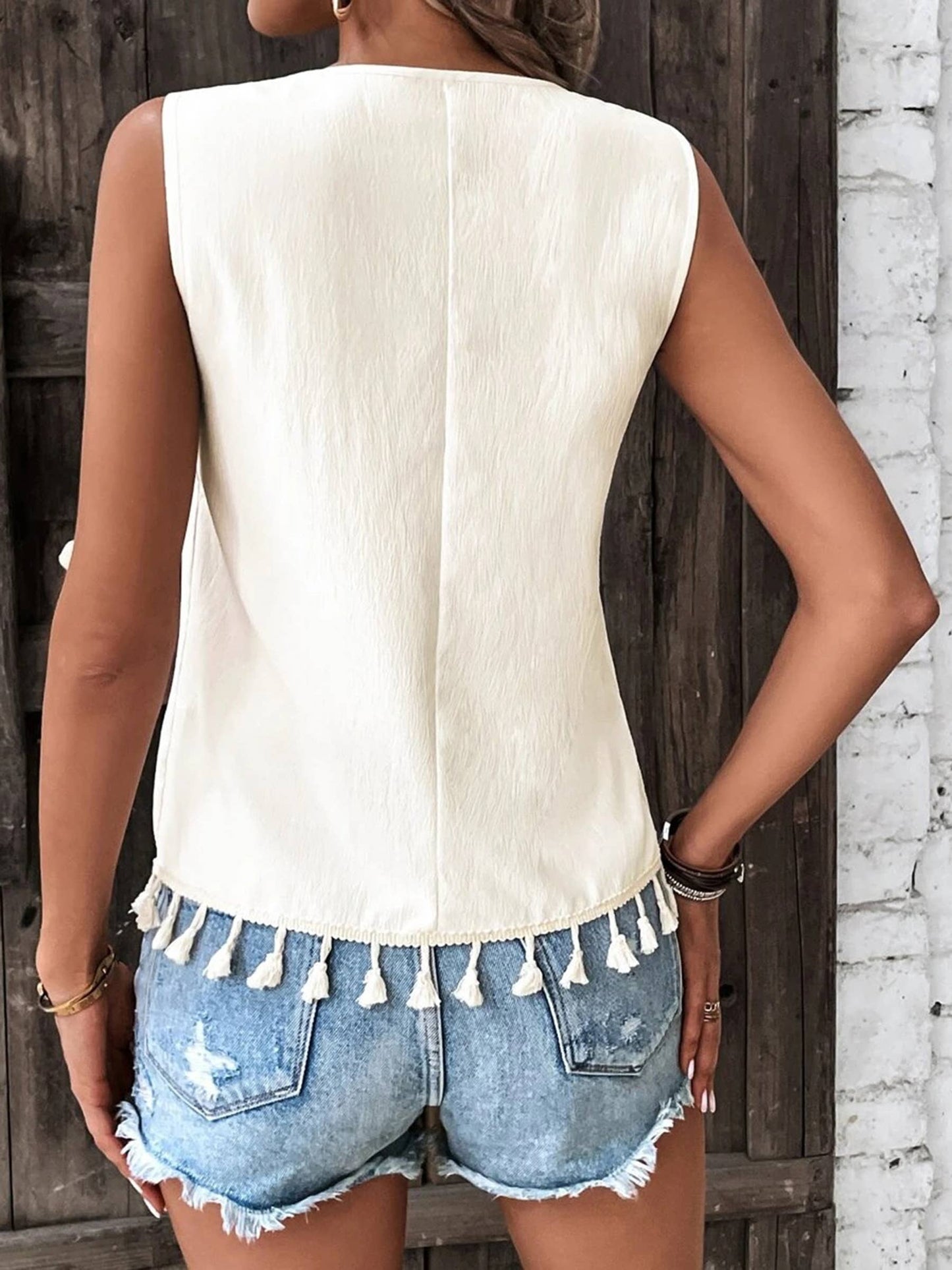 Tassel Trim V-Neck Tank Top