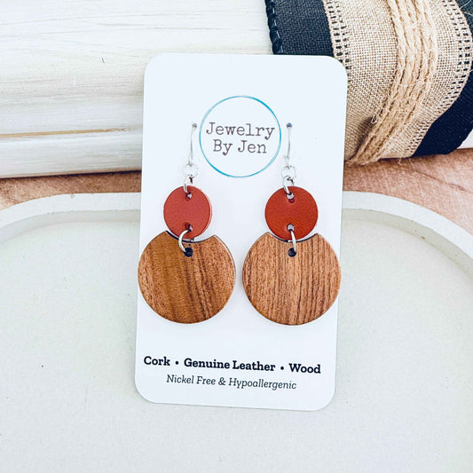 Jewelry By Jen - Round Wood & Rust Earrings