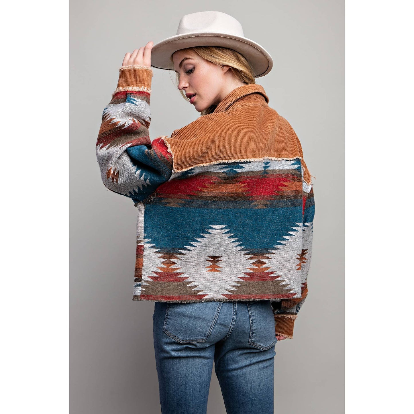 Tribal Pattern Colorblock Shacket
