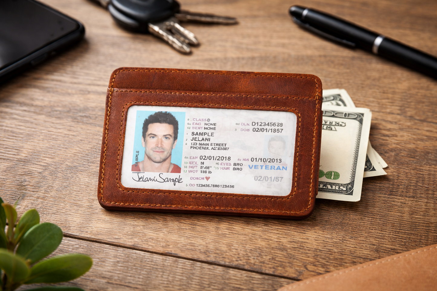 Leather Card Holder with Money Clip