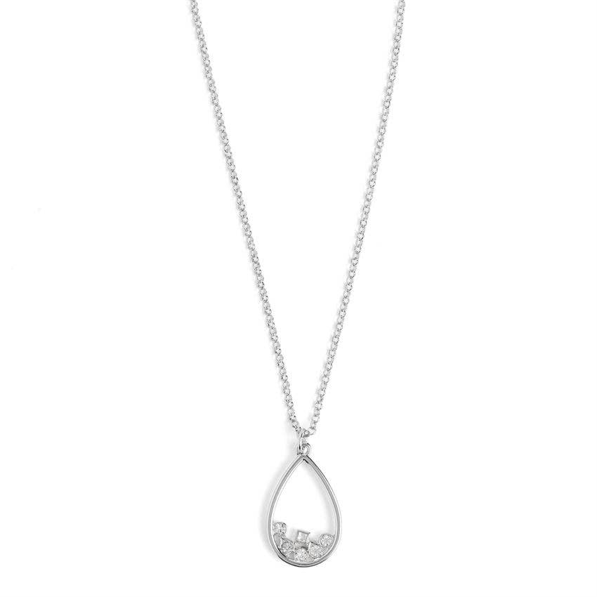 Scattered Stone Teardrop Necklace - Silver