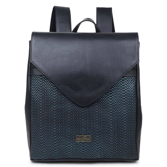 Leather Women's Backpack - Black Snake Texture