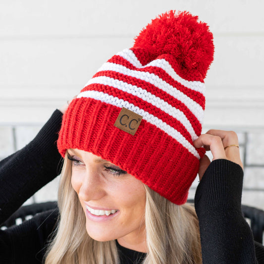 CC Striped Pom Beanie