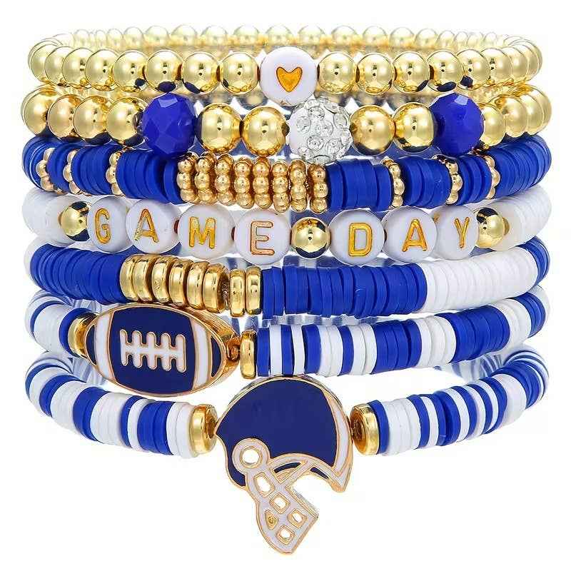Blue White and Gold Game Day Set of Bracelets