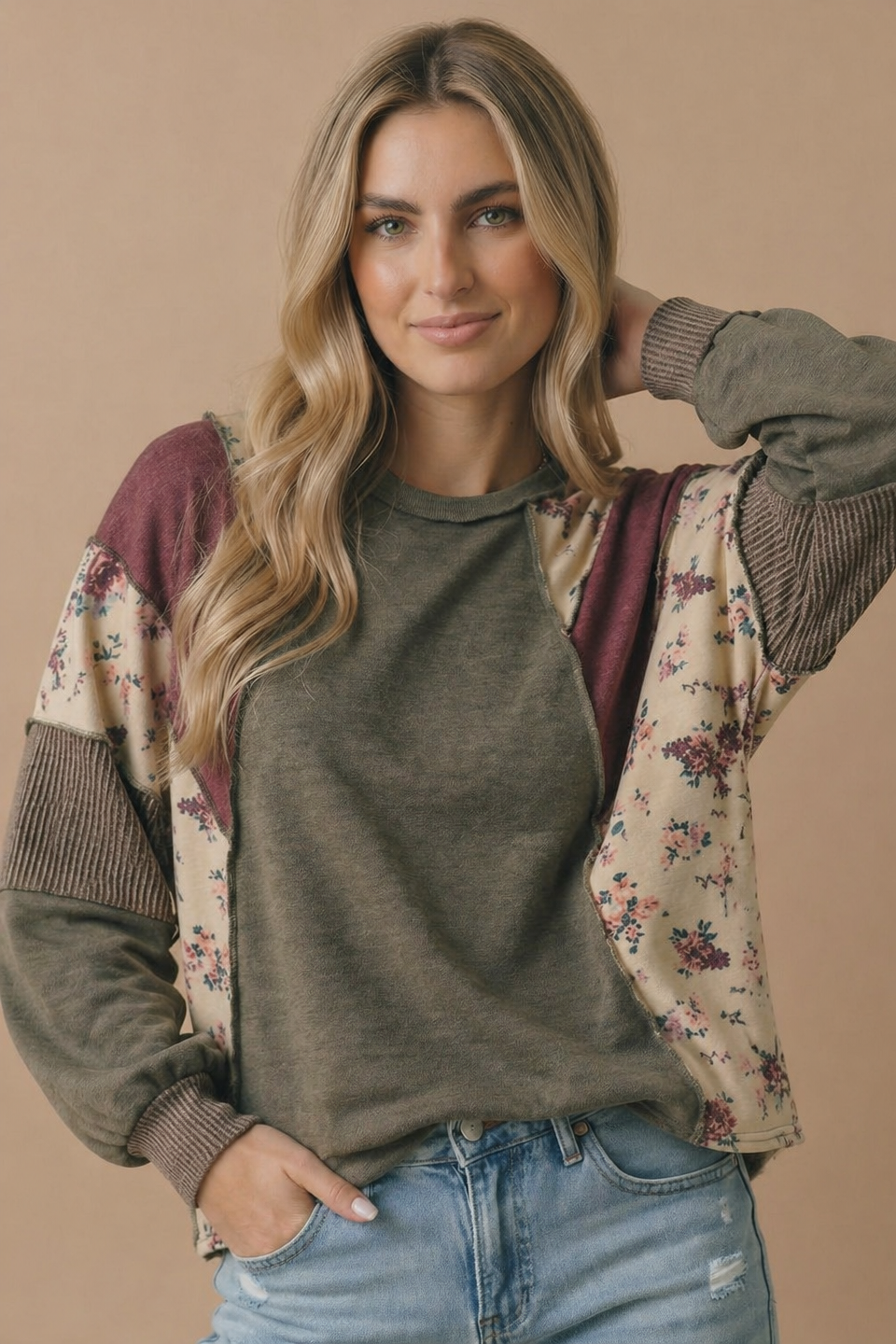 Mixed Media Patchwork Pullover Top