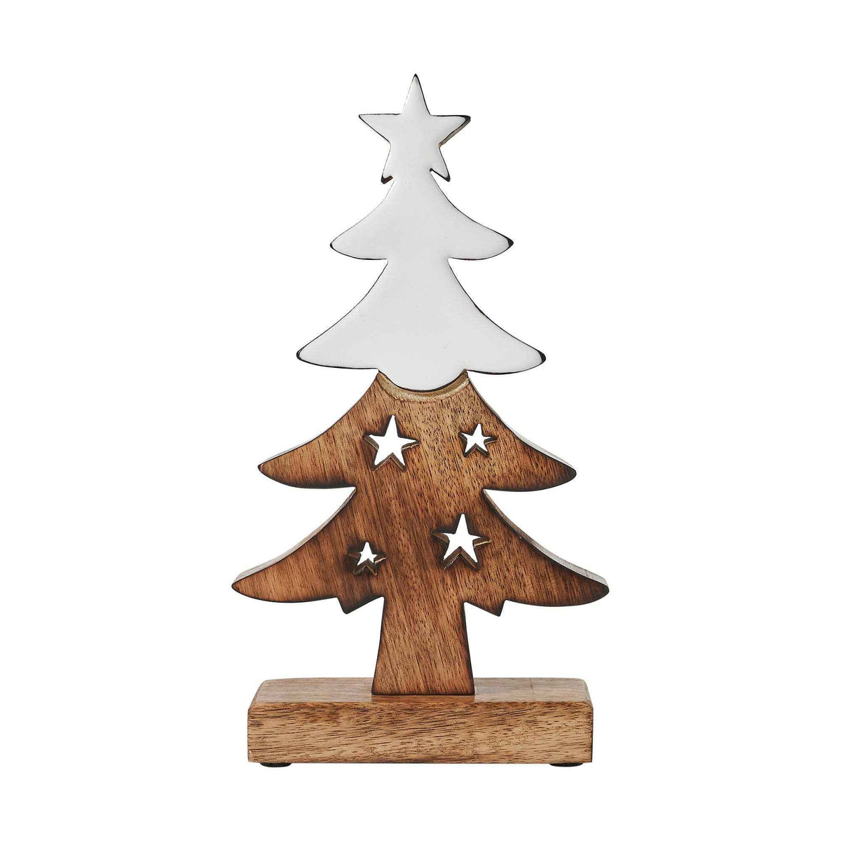 Christmas Tree Two-Toned White Wooden Figurine 10in