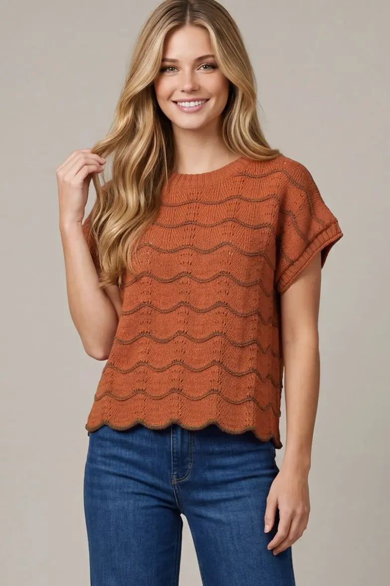 Ruzi Scalloped Striped Pattern Top