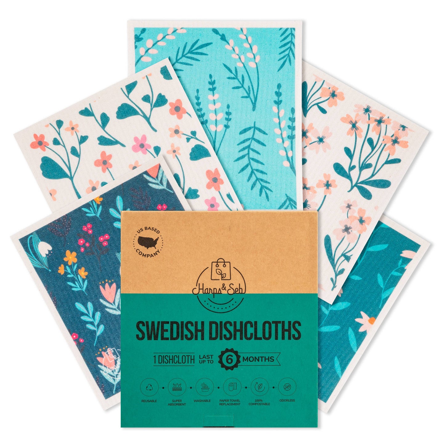 Harps & Seb Swedish Dishcloths - 5 Pack - Willow Bloom
