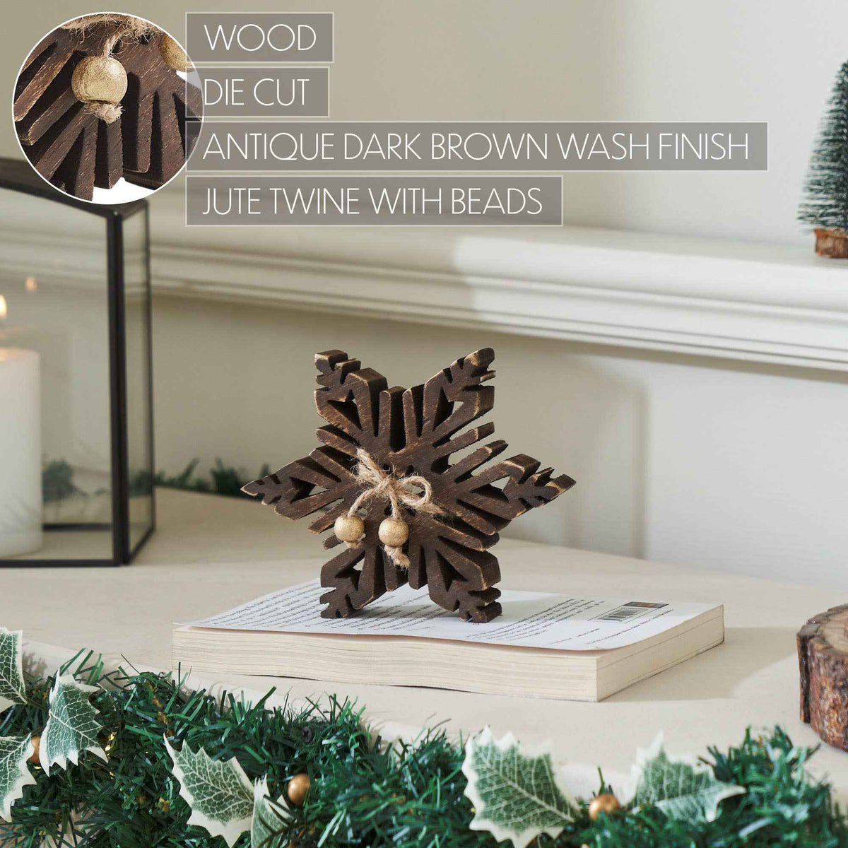 Dark Wooden Snowflake 5.75x5.75x1