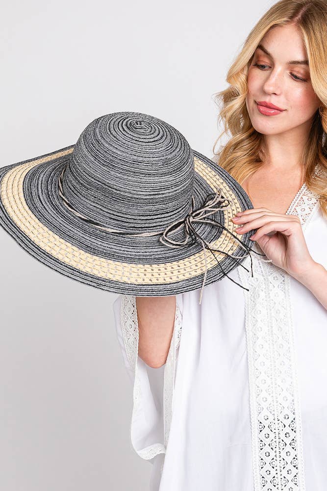 Mixed Color Straw Two Tone String Sun Hat