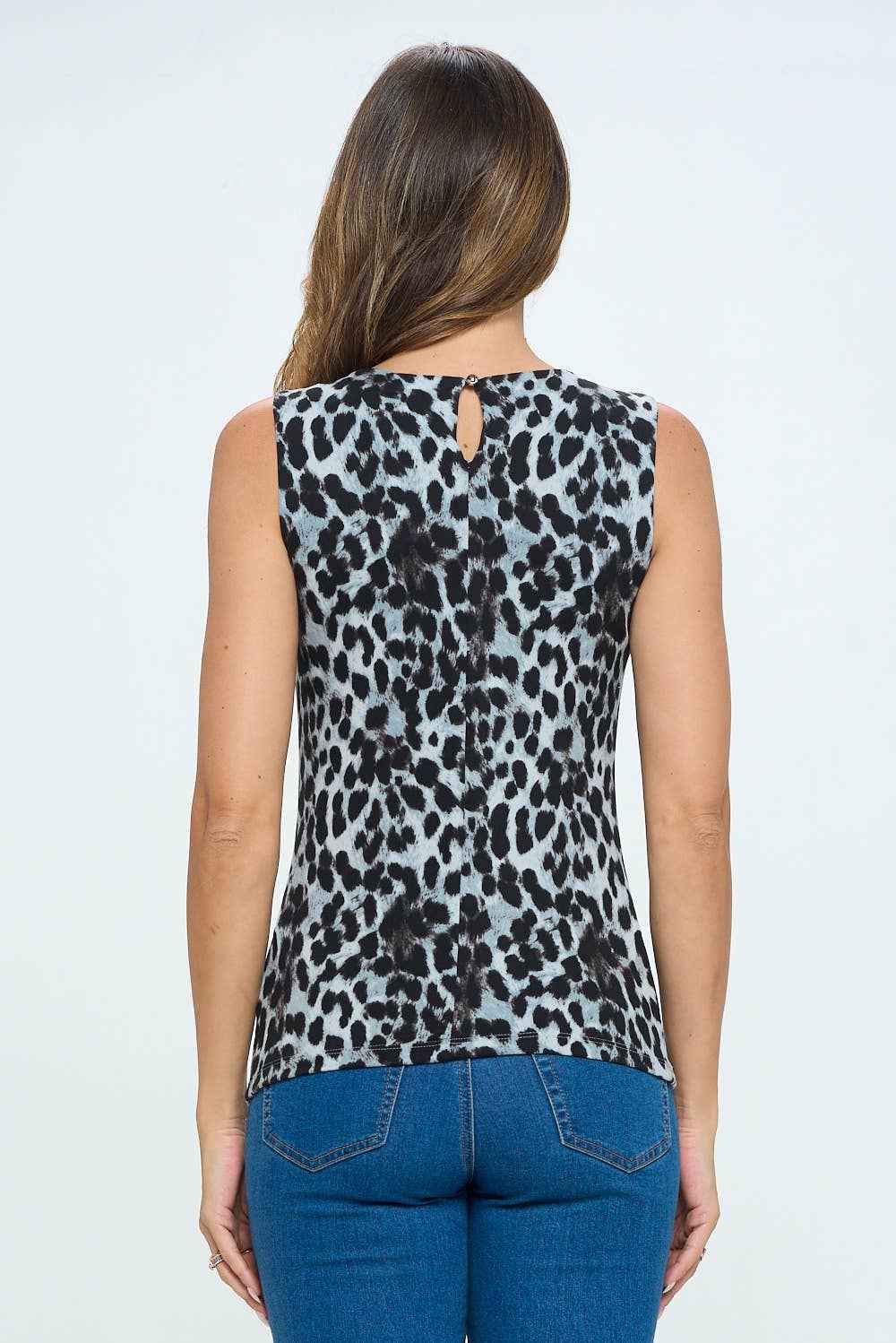 Animal Print Knit Sleeveless Blouse