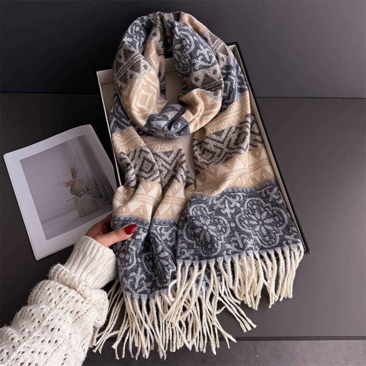 Classic Cashmere Feel Soft Warm Tassel Scarf
