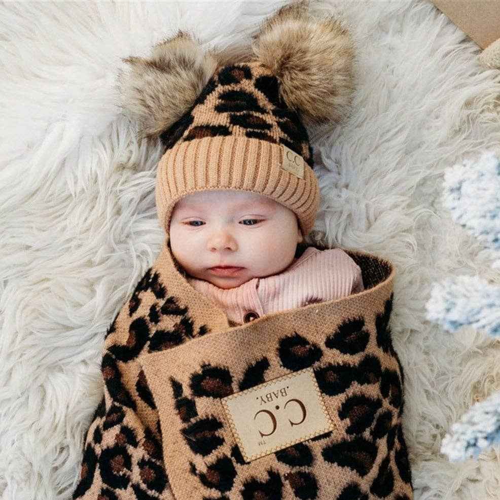 CC Double Pom Leopard Baby Beanie