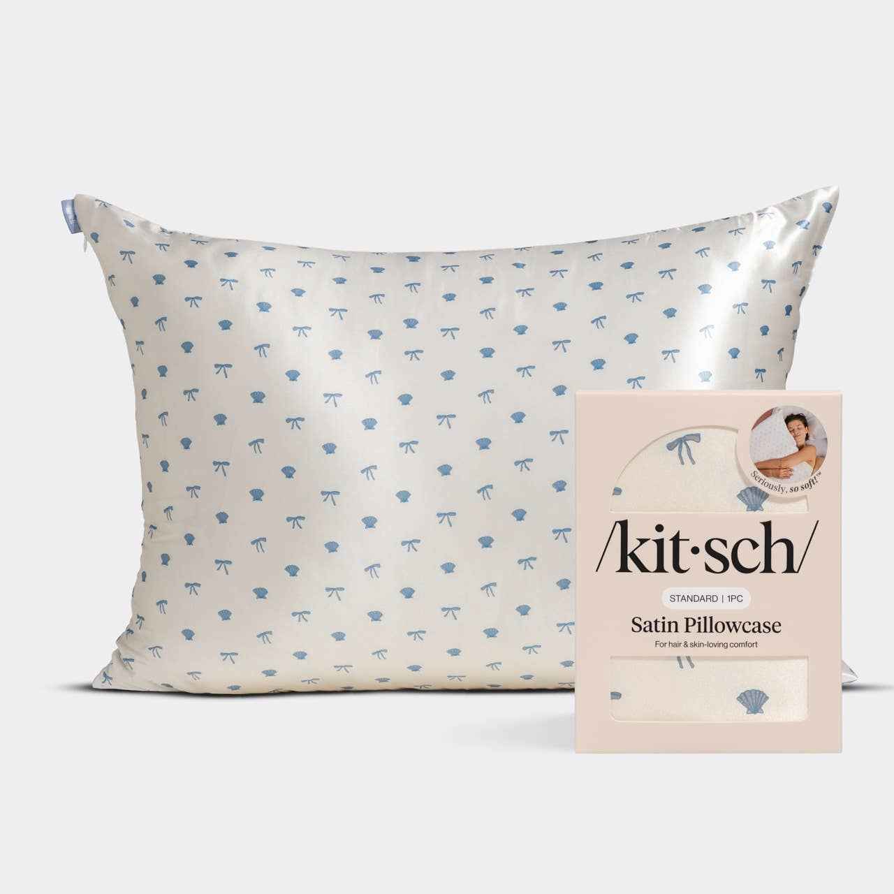 Pearlized Cream & Coastal Blue Print Satin Pillowcase