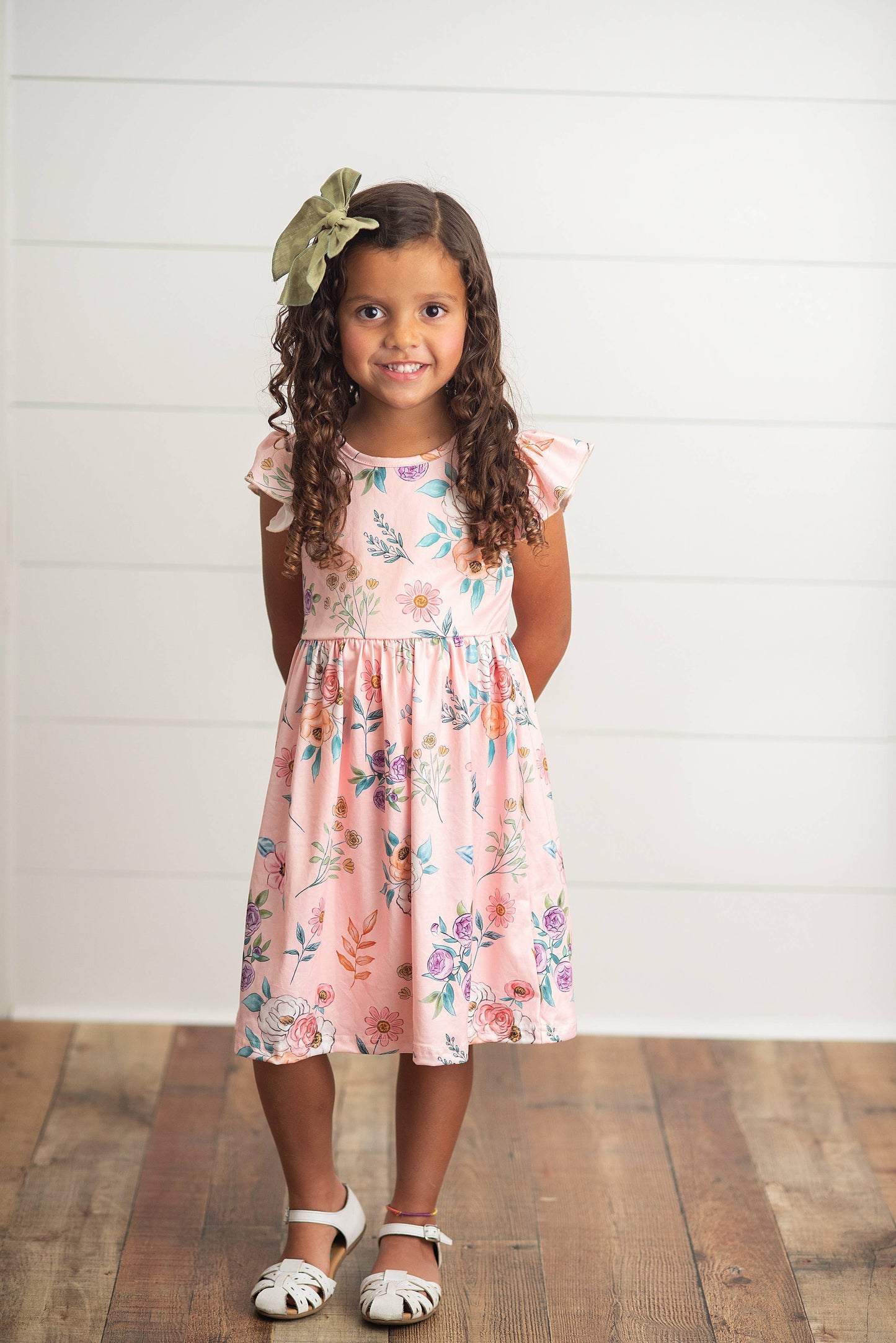 Girls Blush Floral Flutter Dress