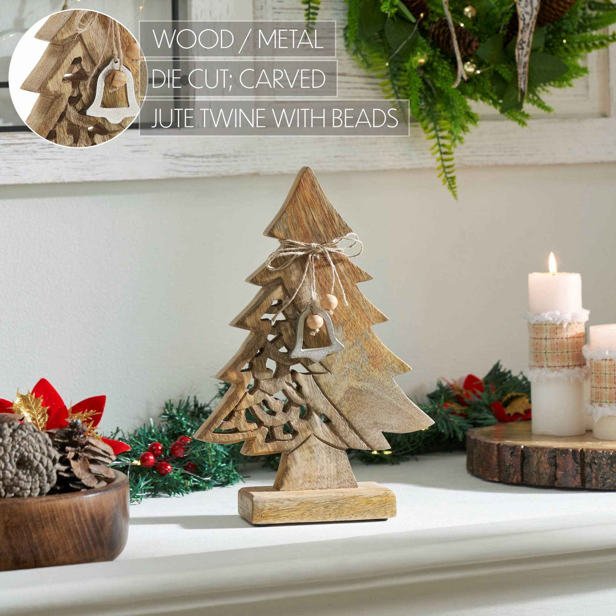 Ornate Evergreen Natural Wooden Tree 11.75x8x2.5