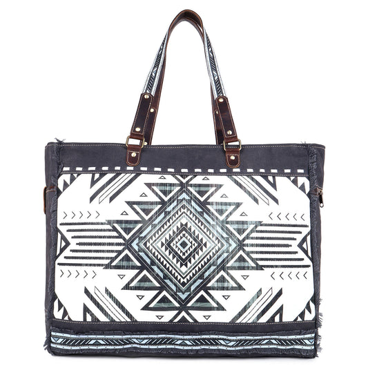 Canvas & Leather Women's Weekender Bag - Black/White