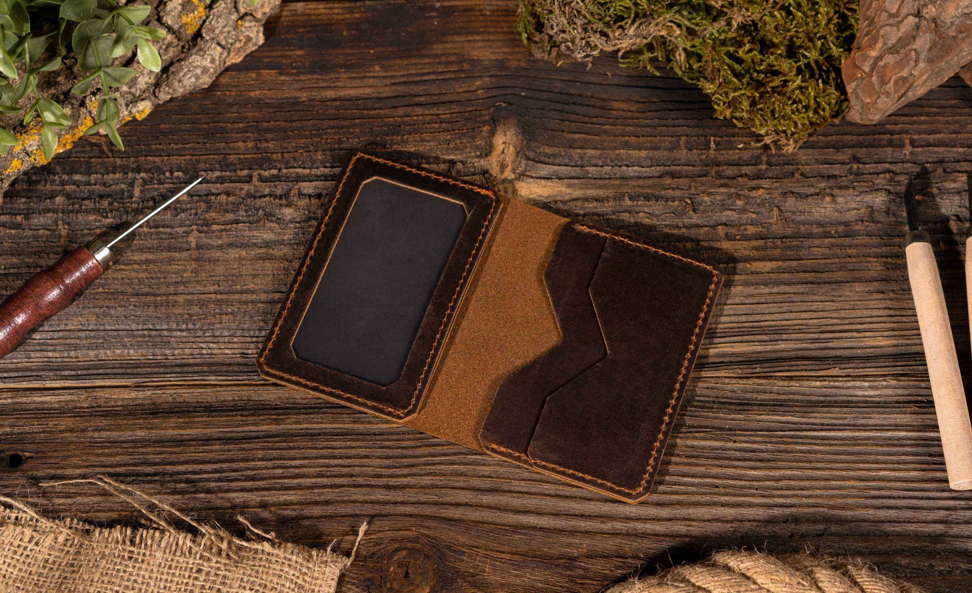 American Leather Goods - Genuine Leather Wallet, Handmade Wallet with ID Window