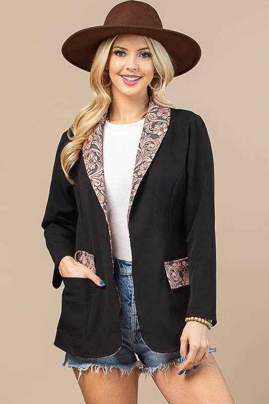 Tory Western Tooled Leather Print Blazer