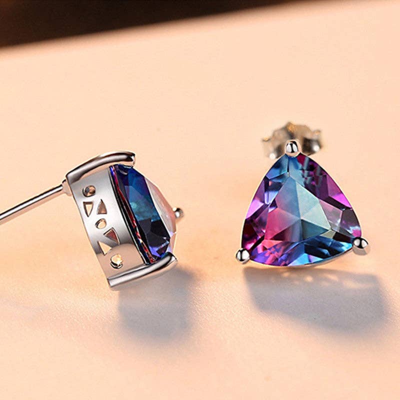Tiny Rainbow Tourmaline Stud Earrings in 925 Sterling Silver