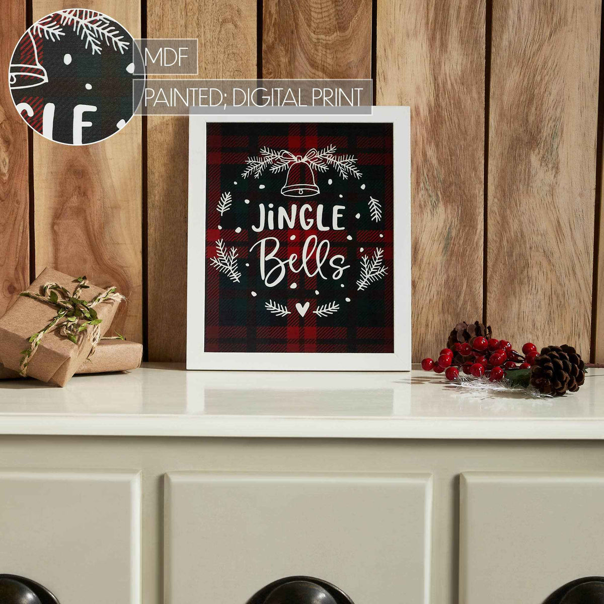 Jingle Bells Christmas Wreath Wall or Shelf Sign 12"