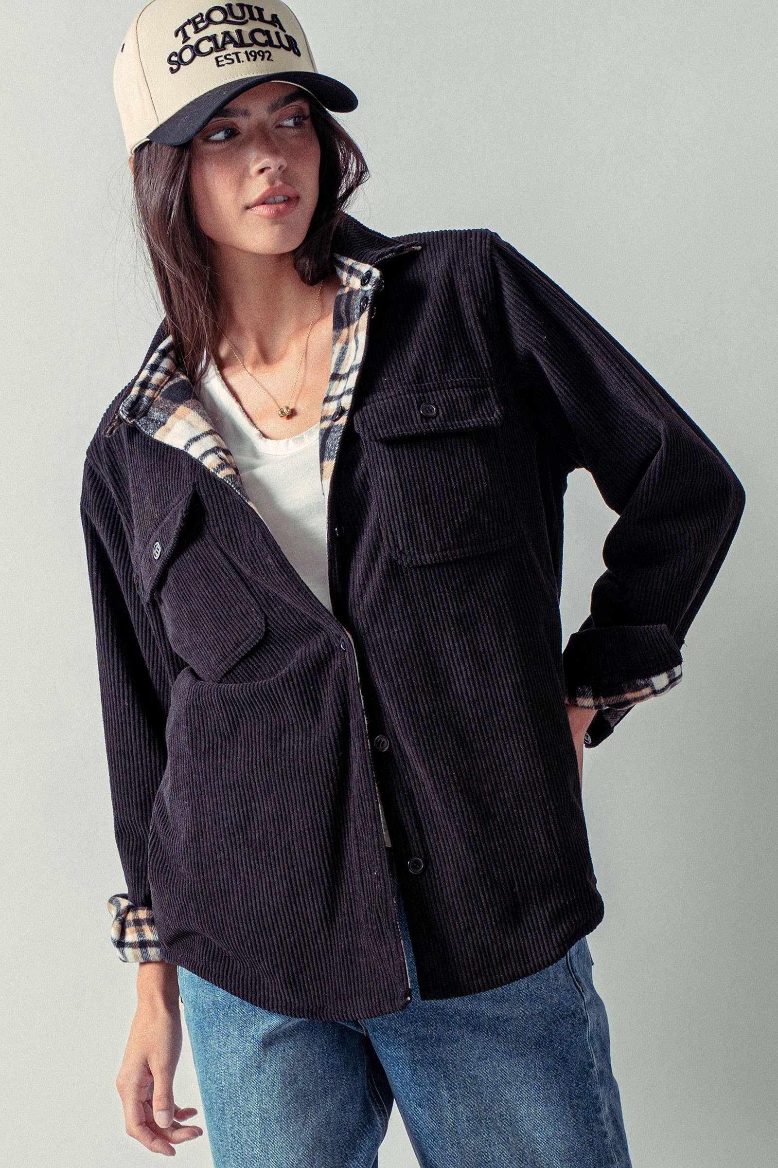Flannel-Lined Corduroy Shacket - Threads Boutique