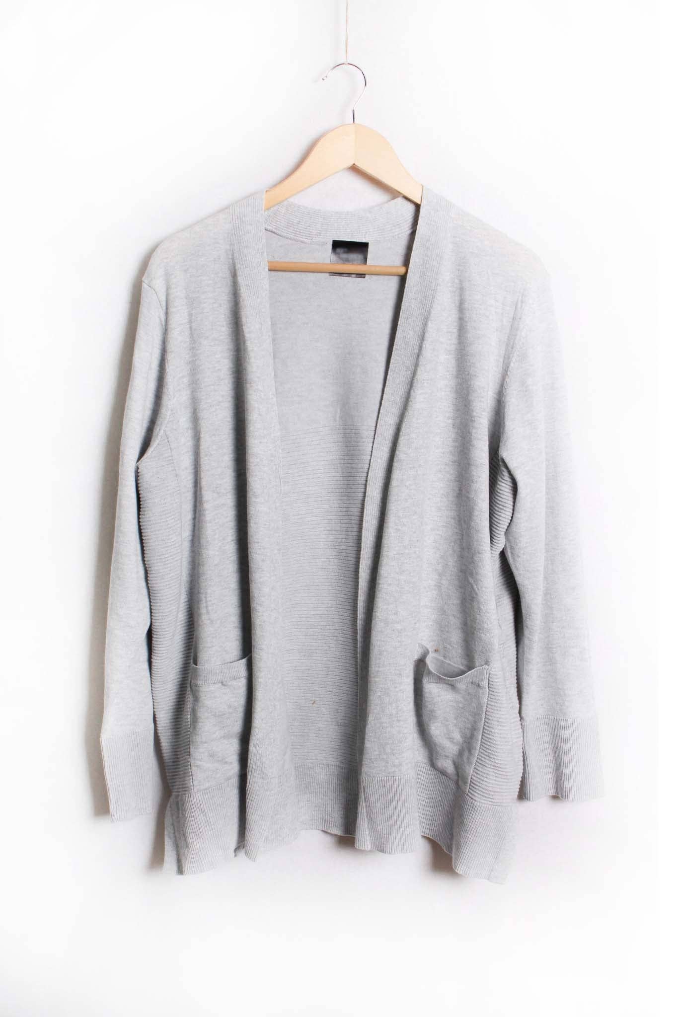 Long Sleeve Rib Gray Cardigan