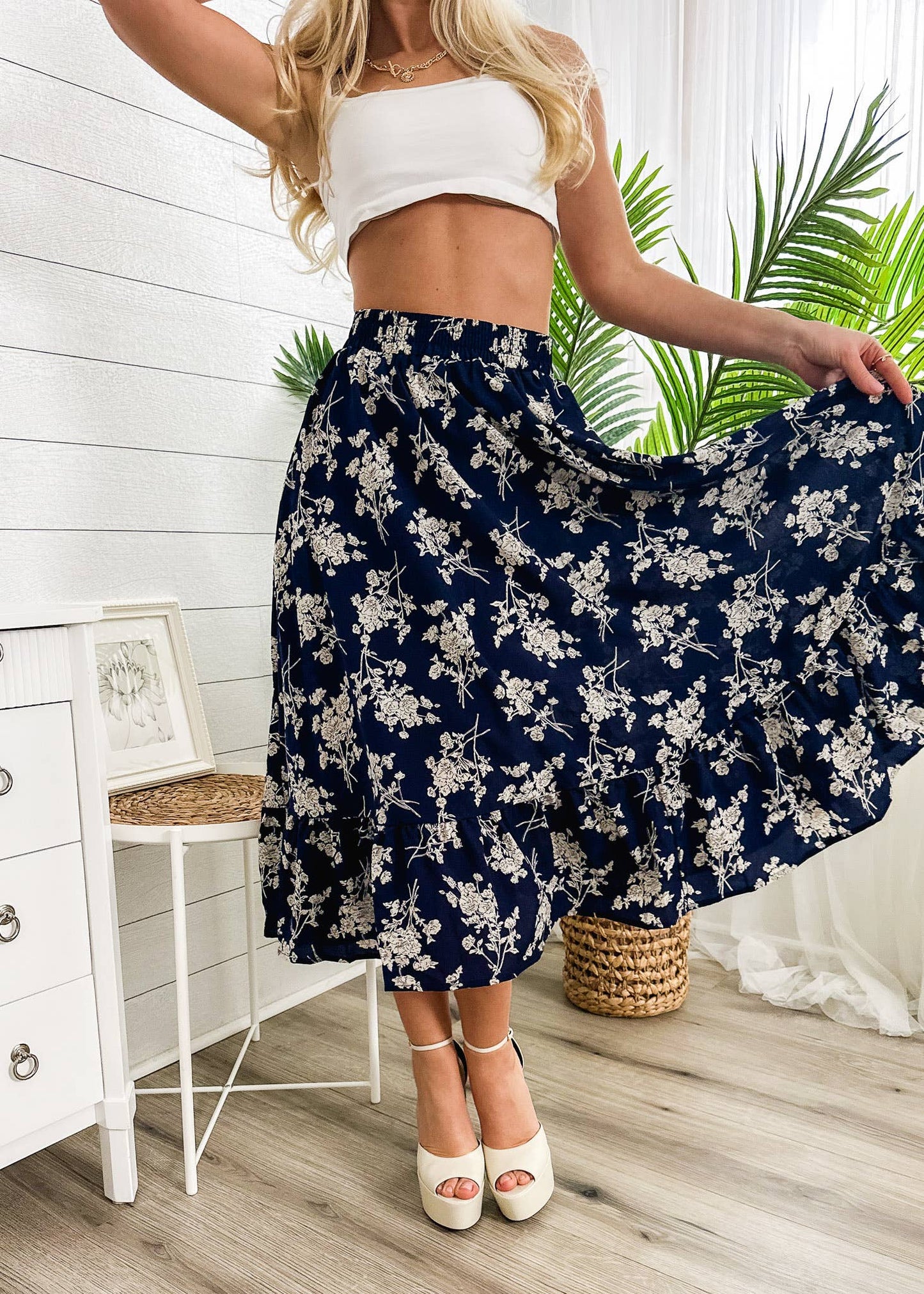 Floral Print Midi Skirt