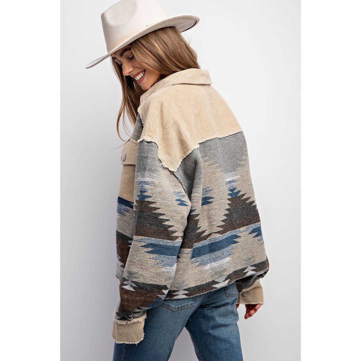 Tribal Pattern Colorblock Shacket